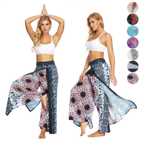 Women Straight Wide Leg Hippie Pants Loose Yoga Dance Wear PQYEA009