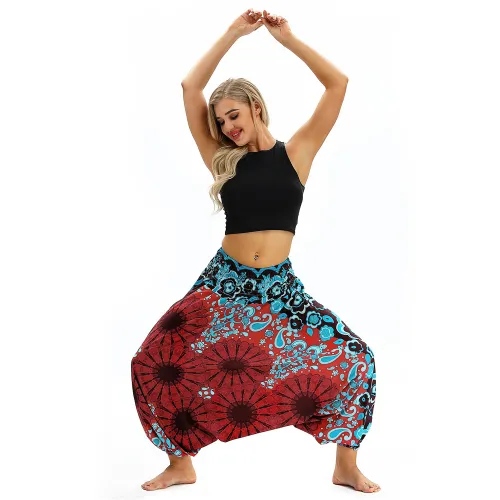 Women Digital Printed High Waist Yoga Leggings Harem Hippie Pants PQYCL-016