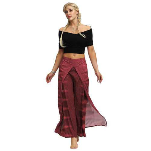 Women Straight Wide Leg Hippie Pants Loose Yoga Dance Wear PQYEA008