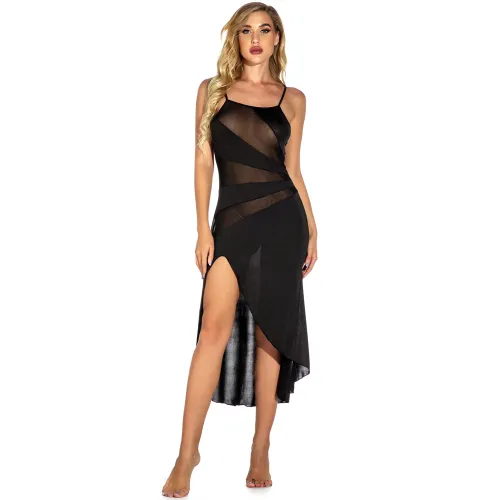 Sexy Side Slipt Night Dress For Women Mesh Patchwork Nightgown Lingerie PQYM7831