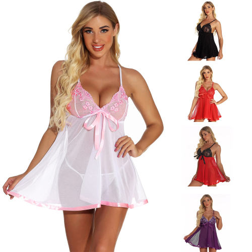 Black Sexy Lace Nightdress Sleepwear Valentine Lingerie Set for Women PQYM78057E