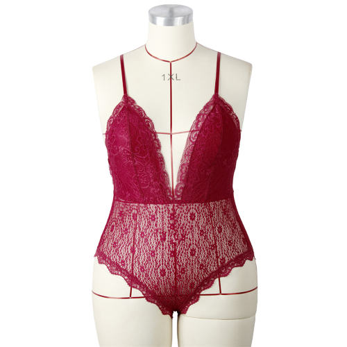 Spaghetti Strap Teddies Lingerie For Women Sexy V-neck Lace Bodysuit PQ7836A