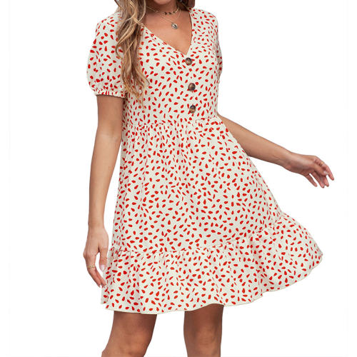 Summer Loose Casual Dress for Women Floral Printed Retro Dresses PQ1103B