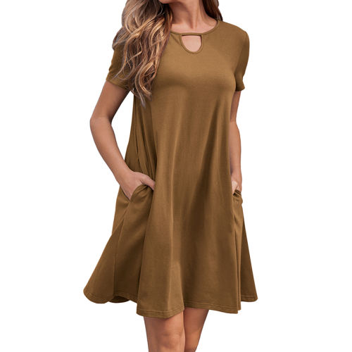 Women Solid Color Short Sleeve Summer Dresses Loose Casual Dress PQ1161C