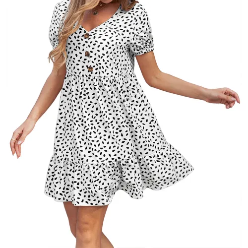 Summer Floral Printed Retro Dresses for Women Loose Casual Dress PQ1103A