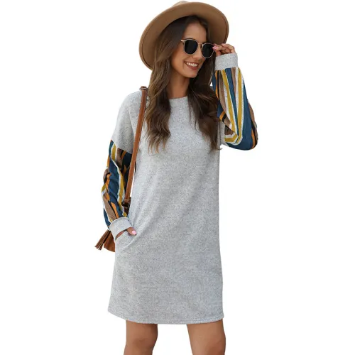 Colorful Striped Sleeve Spring Dress Women Fashion Loose Casual Dress PQWQ296B