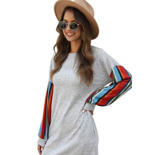 Fashion Colorful Striped Sleeve Spring Dress for Women Loose Casual Dress PQWQ296A