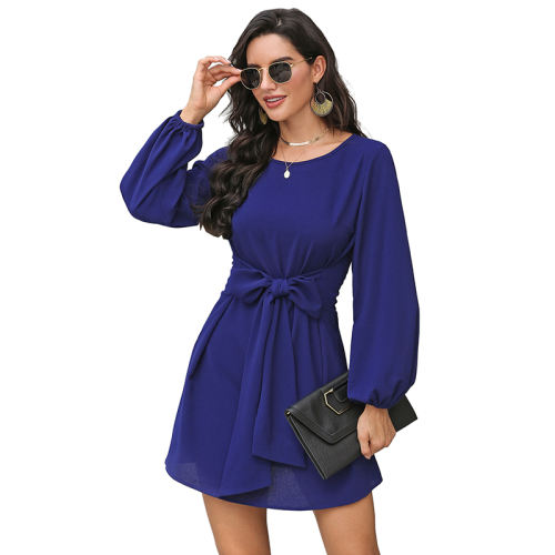 Long Sleeve Solid Color Ruffle Fashion Dress Ladies Spring Casual Dress PQXR638C