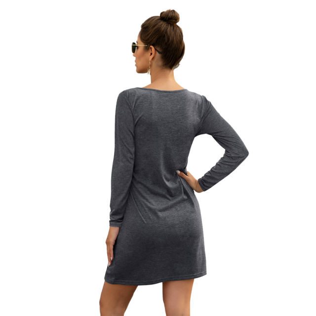 Solid Color Street Dress For Female Knotted Casual Dresses PQXR634D