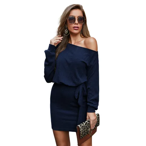 Long Sleeve Fall Casual Dress For Women Off-Shoulder Fashion Dresses PQXR747A