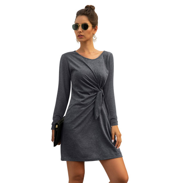 Solid Color Knotted Casual Dresses For Female Fashion Streetwear PQXR634A