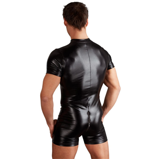 Men Zipper Faux Leather Night Club Wear Steampunk PU Fetish Bodysuits PQN924B