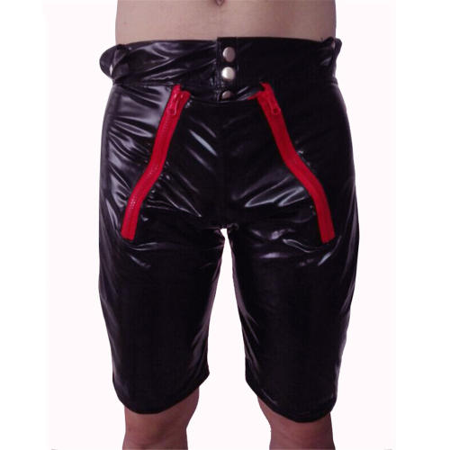 Faux Leather Steampunk Pants for Men PVC Night Club Shorts PQN922