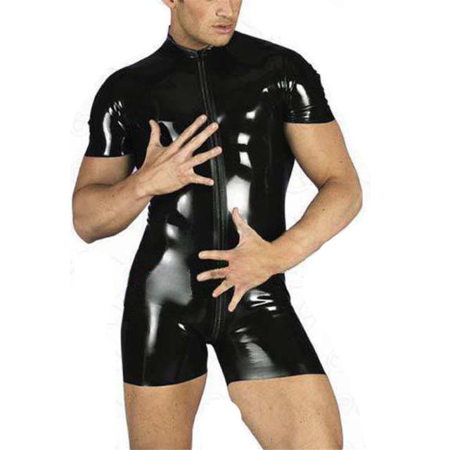 Men Zipper Faux Leather Night Club Wear Steampunk PU Fetish Bodysuits PQN924B