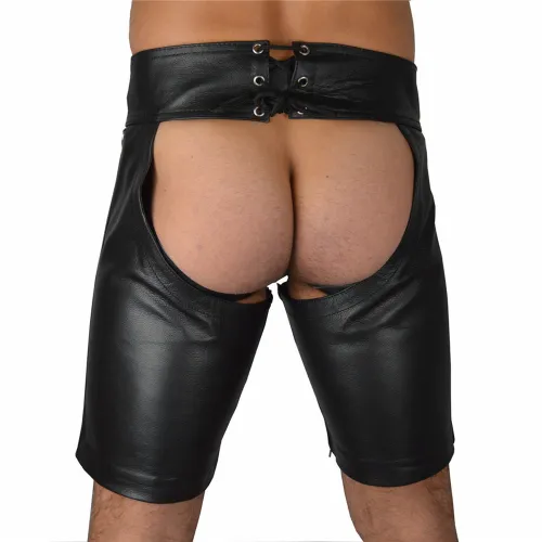 Matt PU Night Club Shorts Faux Leather Open Crutch Steampunk Pants Men PQN926