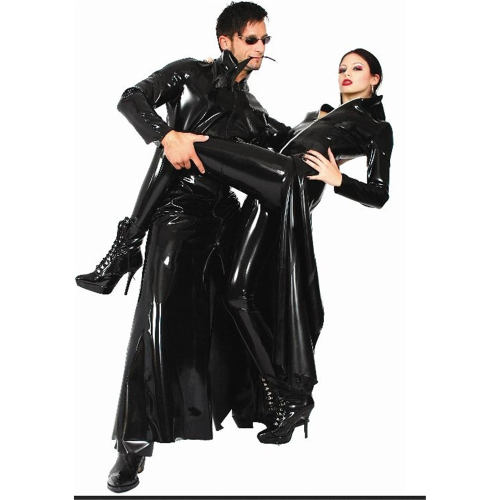 Unisex Shiny PVC Cloak Wetlook Faux Leather Long Trench Coat PQLK1051A