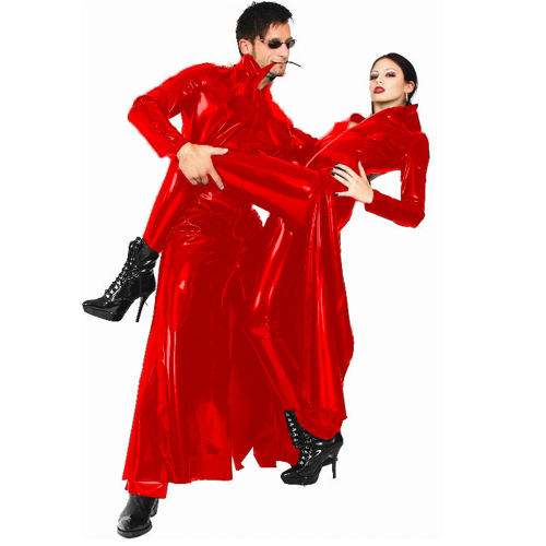 Wetlook Faux Leather Long Trench Coat Unisex Shiny PVC Cloak PQLK1051B