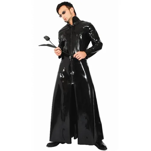 Unisex Shiny PVC Cloak Wetlook Faux Leather Long Trench Coat PQLK1051A