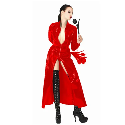 Wetlook Faux Leather Long Trench Coat Unisex Shiny PVC Cloak PQLK1051B