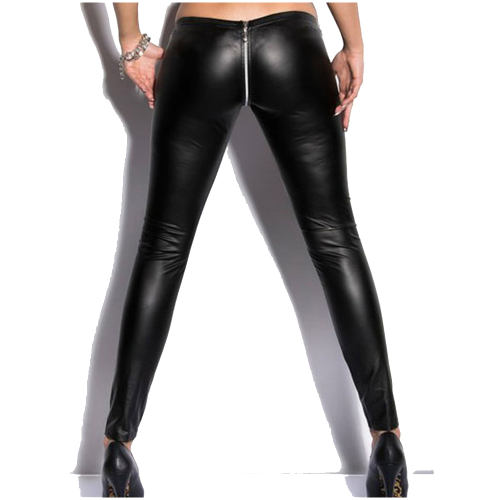 Faux Leather Ziper Club Pants For Women Steampunk PU Trousers PQLK1099