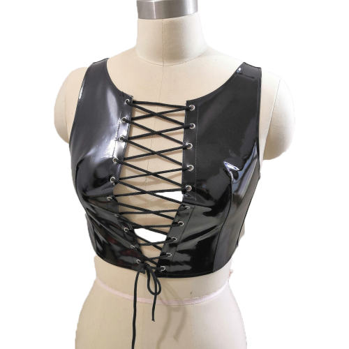 Wetlook PVC Steampunk Crop Tops Women Faux Leather Club Vest PQLK1115A