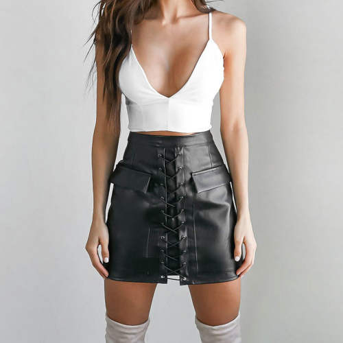 Women Faux Leather Night Club Wear PU Steampunk Mini Skirts PQLK1094
