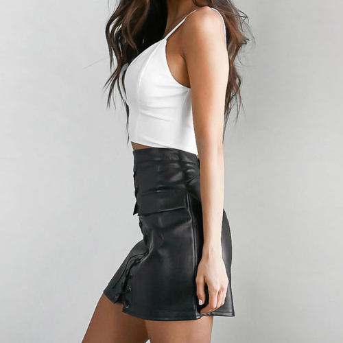 Women Faux Leather Night Club Wear PU Steampunk Mini Skirts PQLK1094