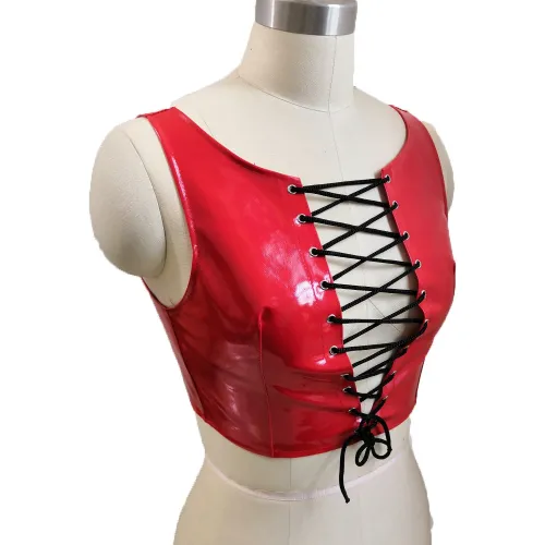 Women Faux Leather Club Vest Wetlook PVC Steampunk Crop Tops PQLK1115B