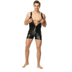 Faux Leather Bodysuit For Men Steampunk Overalls PU Club Wear PQLKN934