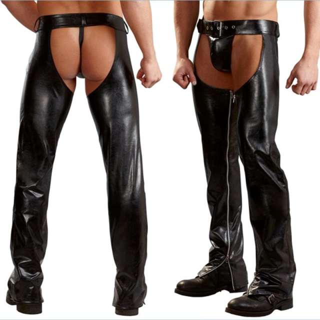 Fetish PU Pants For Men Steampunk Trousers Faux Leather Club Wear PQLKN935