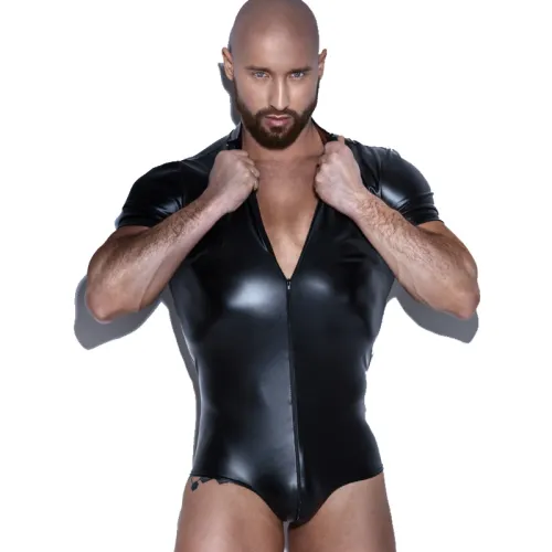 Faux Leather Fetish Bodysuit For Men Steam Punk PVC Club Wear PQLKN939