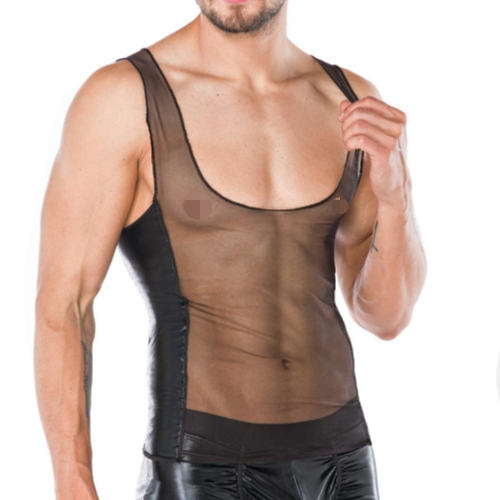Sheer Mesh Steampunk Tops Night Club Wear PVC Vest For Men PQLKN950