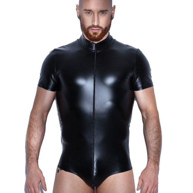 Faux Leather Fetish Bodysuit For Men Steam Punk PVC Club Wear PQLKN939