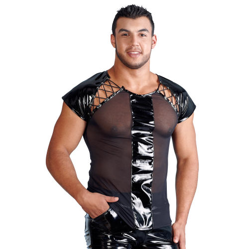 Mesh Steampunk Tops PU Club Wear Faux Leather Vest For Men PQLKN937