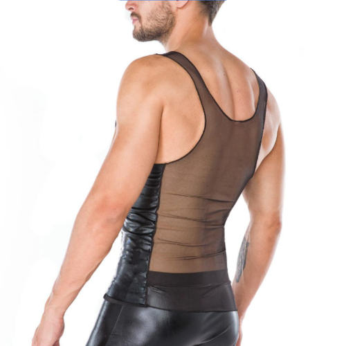 Sheer Mesh Steampunk Tops Night Club Wear PVC Vest For Men PQLKN950