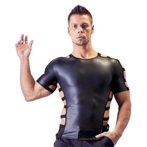Hollow Out Fetish PVC Vest Night Club Wear For Men Faux Leather Tops PQN960