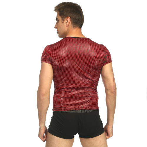 Fetish PVC Vest For Men Faux Leather Tops Grid Night Club Wear PQN959B