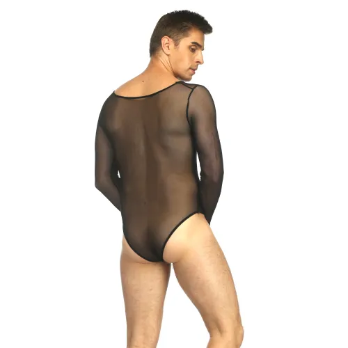 Sheer Mesh Fetish Bodysuit For Men Steam Punk Club Wear PQLKN963