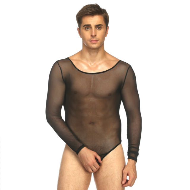 Sheer Mesh Fetish Bodysuit For Men Steam Punk Club Wear PQLKN963