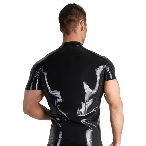 Unisex Wetlook PVC Steampunk Tops Faux Leather Night Club Shirts PQN969B