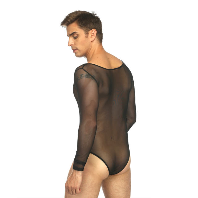 Sheer Mesh Fetish Bodysuit For Men Steam Punk Club Wear PQLKN963