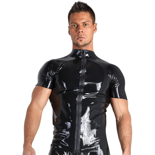 Unisex Wetlook PVC Steampunk Tops Faux Leather Night Club Shirts PQN969B