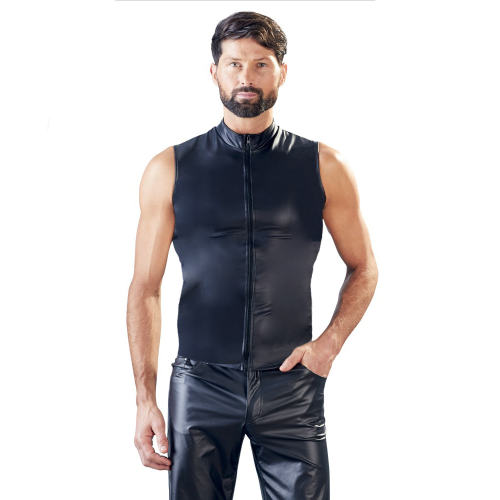 Sleeveless Faux Leather Night Club Shirts Matt PVC Steampunk Tops PQN977