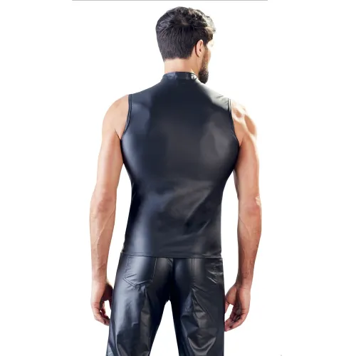 Sleeveless Faux Leather Night Club Shirts Matt PVC Steampunk Tops PQN977