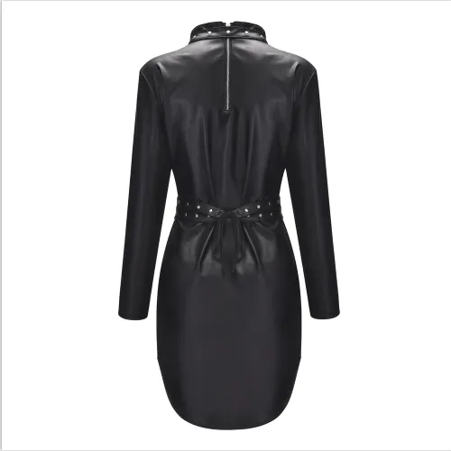 Fetish Matt PU Club Mini Dress For Women Steampunk Clubwear PQLK1114