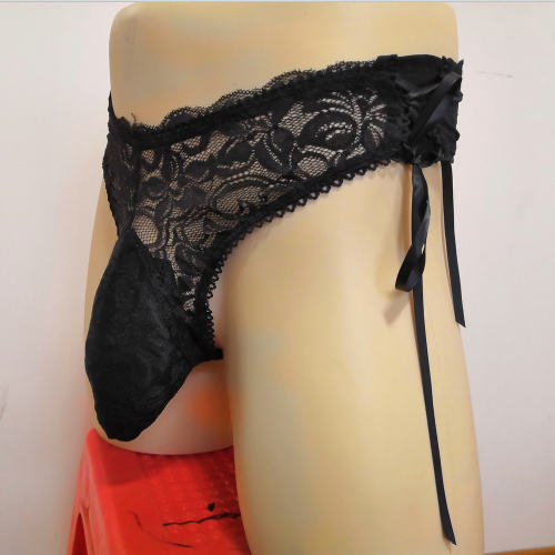 Men Wrap Penis Shorts Black Lace Fetish Panties Sexy Underwear PQN971