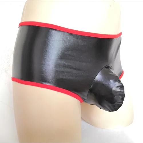 Men Butt Cheek Shorts Men PVC Panties Faux Leather Underwear PQN992B