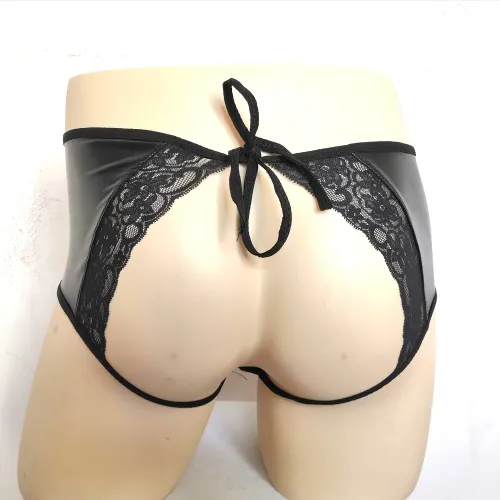 Faux Leather Underwear Butt Cheek Shorts Men PVC Panties PQN992A