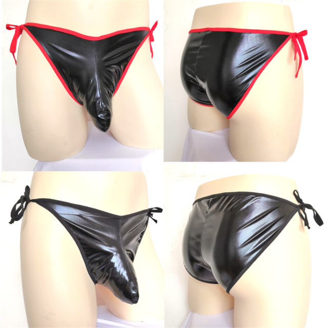 Wetlook PVC Panties Faux Leather Underwear Steampunk Shorts Men PQN989A