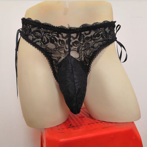 Men Wrap Penis Shorts Black Lace Fetish Panties Sexy Underwear PQN971